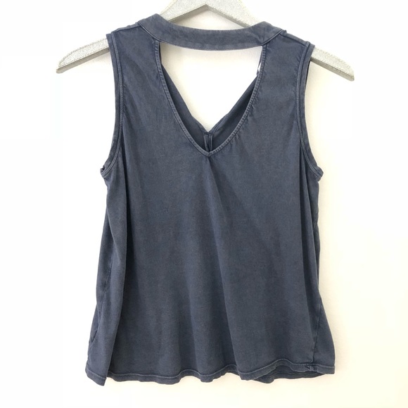 Lou & Grey Navy Keyhole Cutout Tie Neck Tank Top - Picture 2 of 8